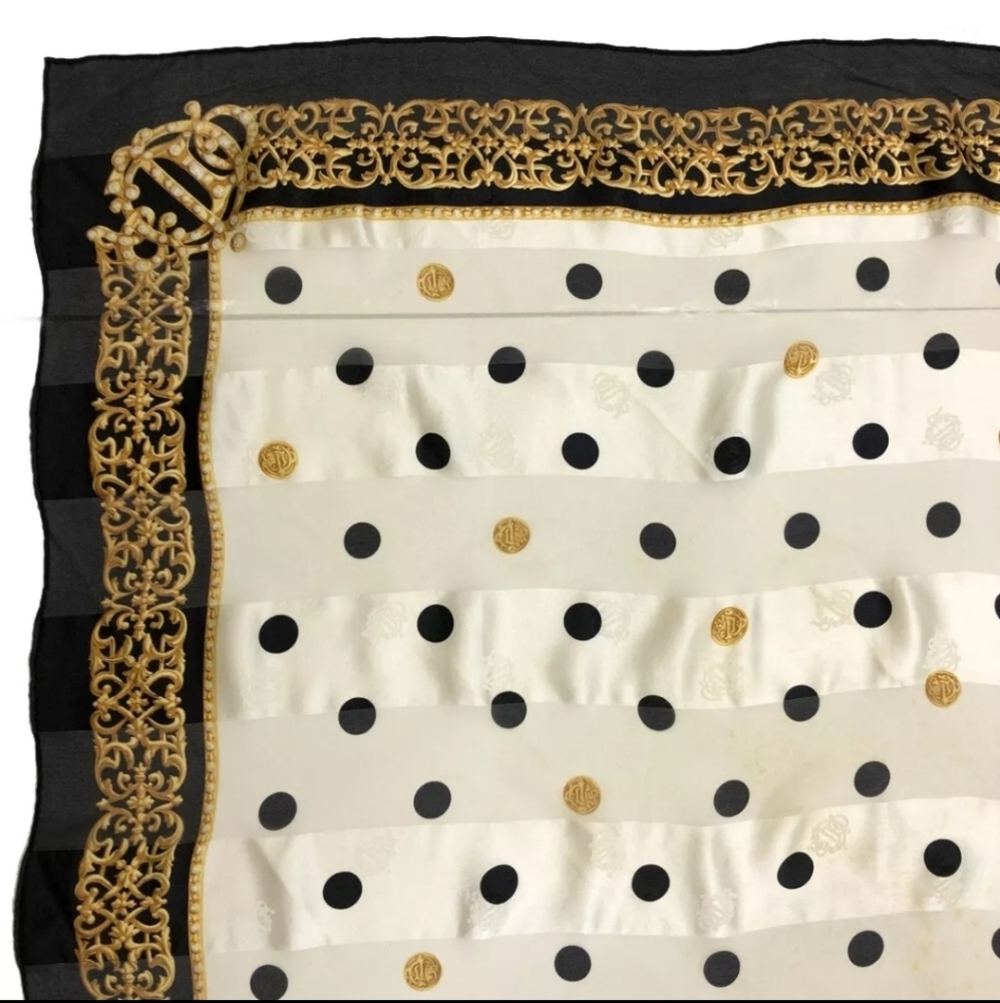 Christian Dior Vintage Emblem Logo Polka Dot Pattern Silk Scarf + Dior Hard Box - Picture 2 of 9
